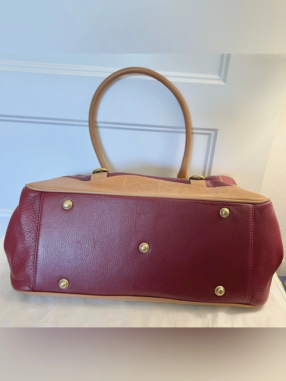Ghurka Burgundy and Tan Leather Shopper Tote